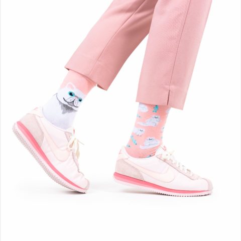 Chaussettes Hautes Motif Chat Blanc